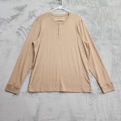 Vustra Shirt Mens L Beige Long Sleeve Henley Organic Cotton Sustainable Casual
