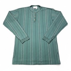 Eddie Bauer Men’s Medium Tall Henley Shirt Long Sleeve Green Striped 100%