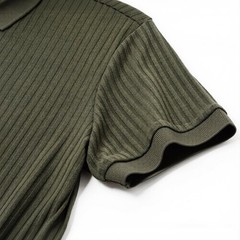 Short Sleeve Ribbed Knit Button Up Shirt for Men Lapel Collar Summer Ready