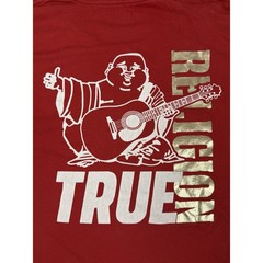 True Religion Shirt Men’s 2XL Red Gold Foil Metallic Buddha Logo Cotton T-Shirt