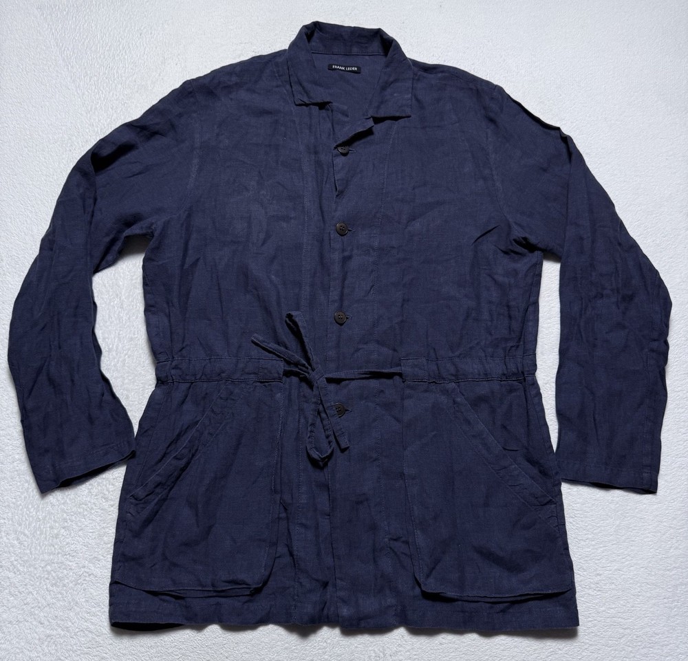 Frank Leder Shacket Mens Small Drawstring Waist 100% Linen Chore Shirt Jacket