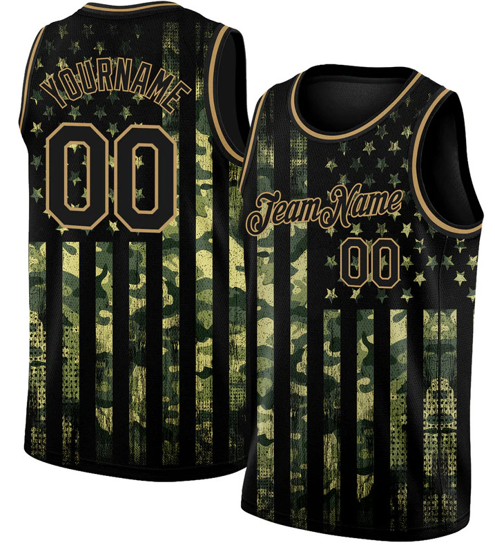 Custom Camo Black-Old Gold 3D Basketball Jersey AOP Gift DM136