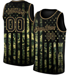 Custom Camo Black-Old Gold 3D Basketball Jersey AOP Gift DM136