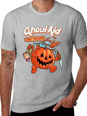 Men’s Halloween Ghoul Aid Pumpkin Graphic T-Shirt – 100% Cotton Short Sleeve Cre