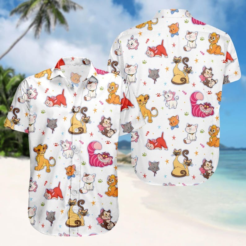 Aristocats Marie Cheshire Cat Oliver Simba Cartoon Animal Hawaiian Shirt