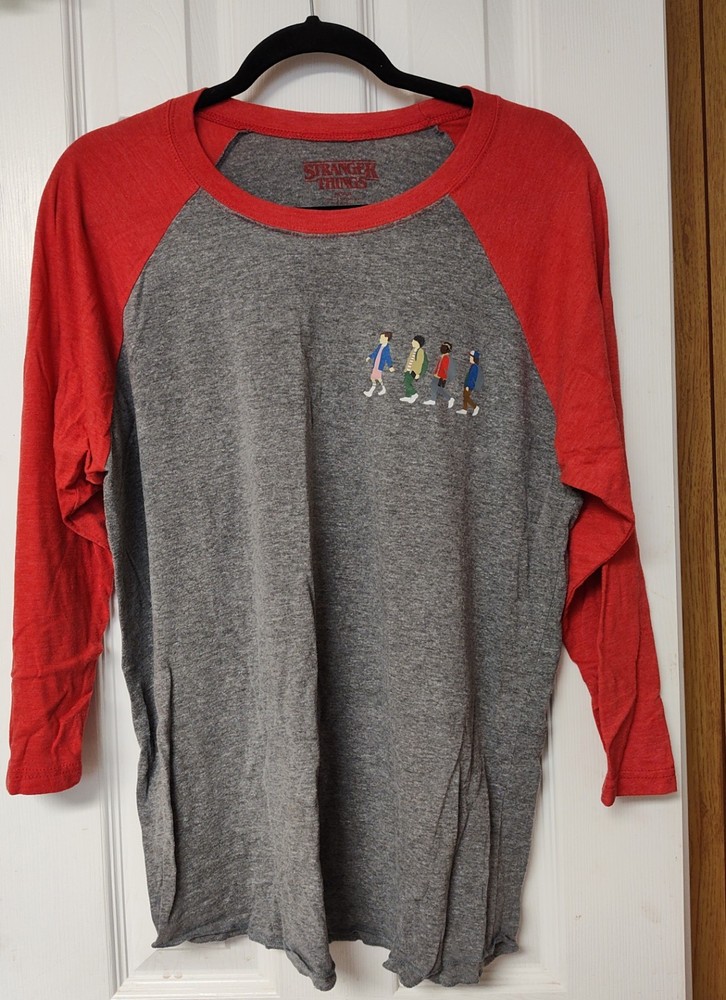 Men’s Large Stranger Things Baseball Shirt Gray And Red