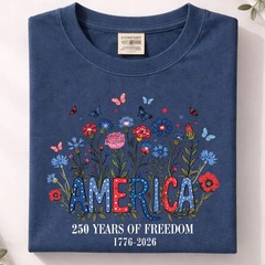 Floral 250th Anniversary Shirt Wildflower Patriotic Independence Day Tee