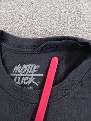 Hustle Luck Small Mens Short Sleeve T-Shirt Black Graphic Print Purple Pink