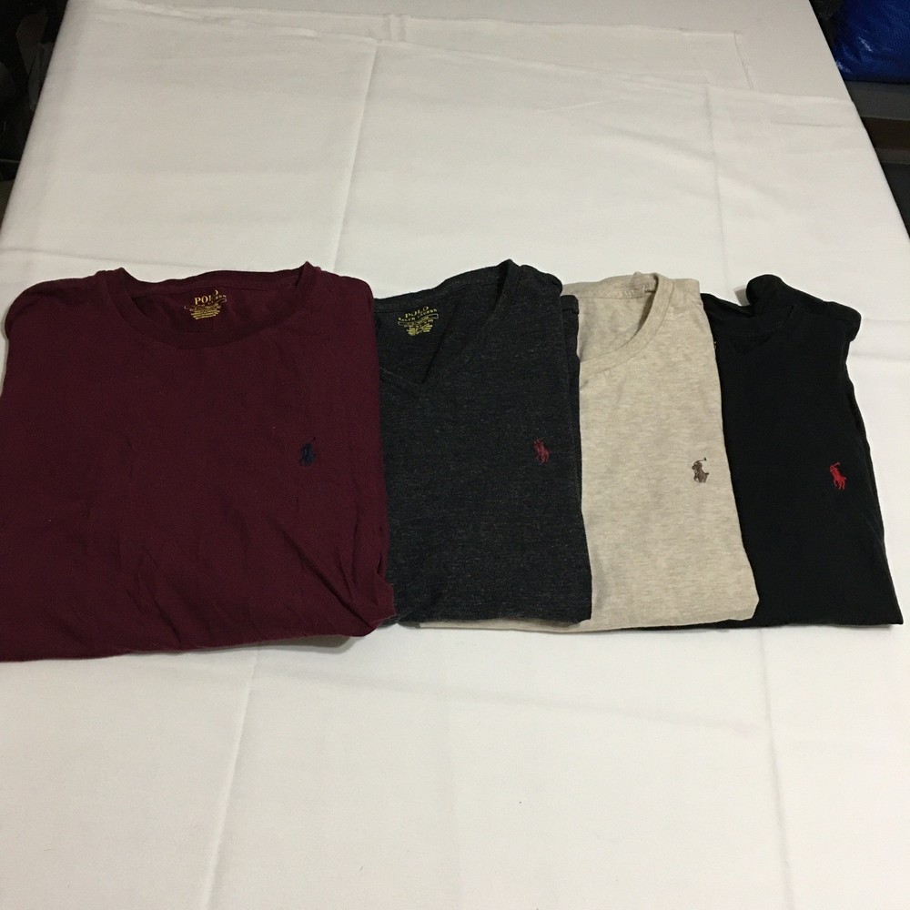 Lot of 4 Polo Ralph Lauren T-Shirts Mens Large Multi Crew V-Neck Custom Slim Fit