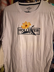 Hollister Men’s M White Cotton Knit Crew Neck Double-Sided Flower Graphic Tee