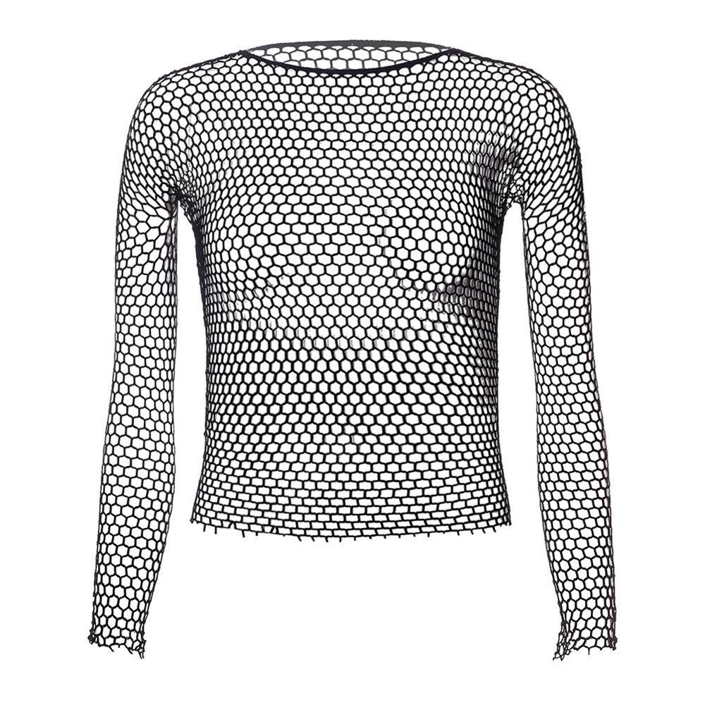Mens Sexy Mesh See Through Fishnet T-Shirt Long Sleeve Muscle Undershirt Tops