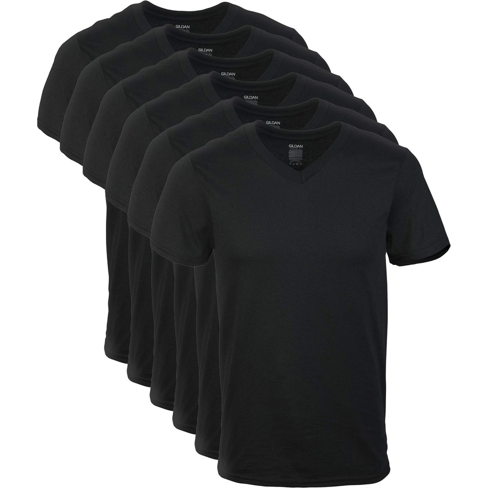 Gildan Men’s V-neck T-shirts, Multipack, Style G1103, Black (6-Pack),
