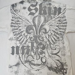 Vintage Skin Industries T-Shirt Mens XL White Red Foil Graphic Double Sided Y2K