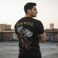 Fear No Evil – Distressed St Michael Archangel Gun T-Shirt: Christian Religious