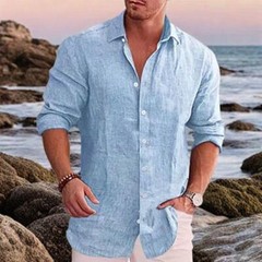 Cotton Linen Autumn Hot Selling Men’s Long Sleeve Shirt Solid Color Casual Style