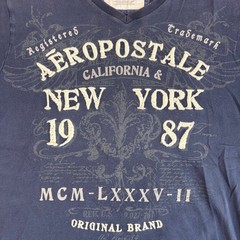 Aeropostale Mens Navy Blue V-Neck Graphic T-Shirt Cotton New York 1987 Large