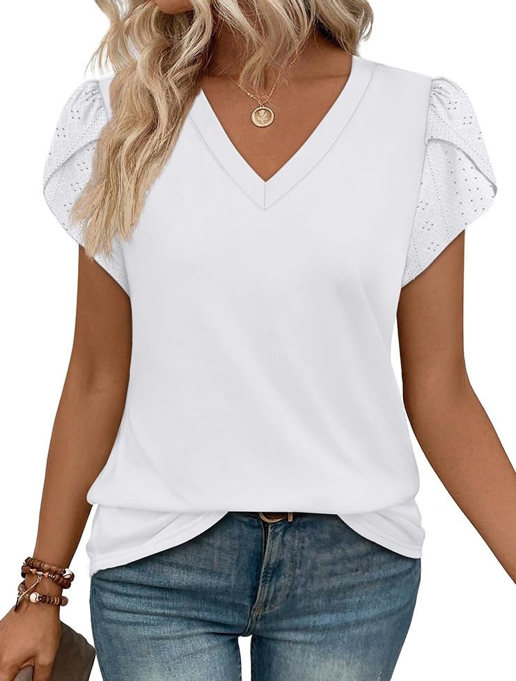 Womens Blouses Business Casual Spring Tops 2026 Summer Vacation Outfits Petal…