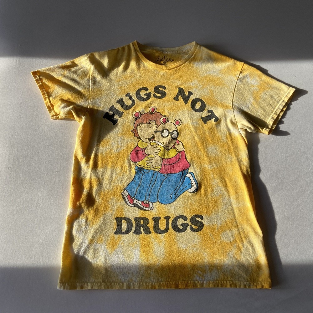 Arthur Call Your Mother “Hugs Not Drugs” Shirt Yellow Tie Dye Size Medium