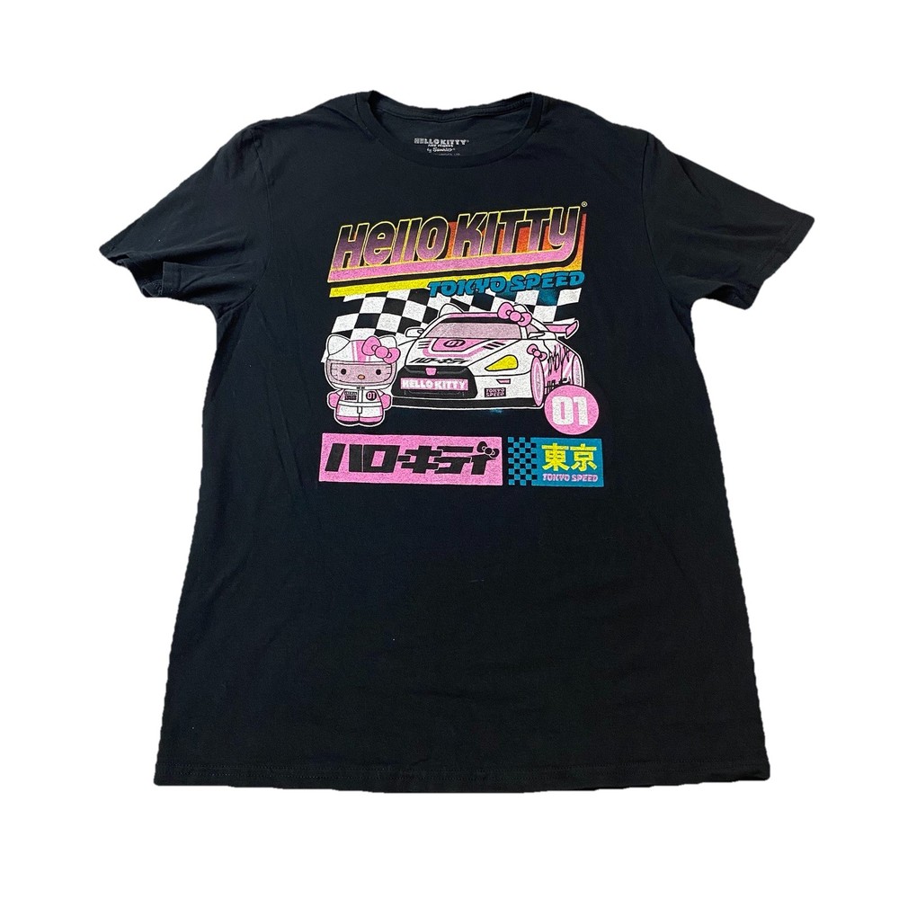 Hello Kitty Tokyo Speed Racing Graphic T-Shirt Black Pink Bioworld Sanrio Size M