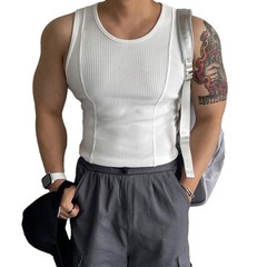 Elastic Men’s Gym Tank Top with Texture Stitching Casual Sleeveless Style