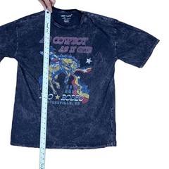 HRT & LUV Rodeo Graphic Tee Mens Small Navy Blue Excellent Mineral Wash Cowboy