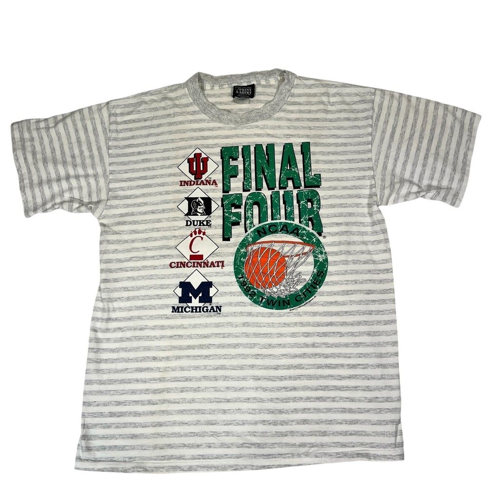Vintage Print A-Shirt 1992 NCAA Final Four Win Cities Striped T-Shirt Size XL