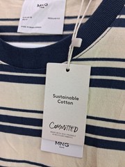 MNG Man Striped T Shirt M Sustainable Cotton NWT Navy Cream Regular