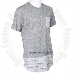 Men Long T-Shirt Extended Casual Short Sleeves Crew Neck Hip Hop Longline Tee