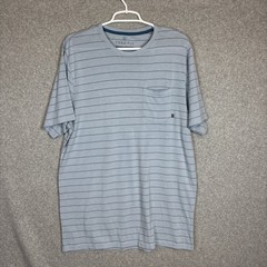 Free Fly T-Shirt Men’s Large Blue Stripe Performance Bamboo Pocket Short Sleeve