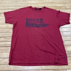 Dockers Khakis T Shirt Men XL Red Retro Laundry Finish Vtg 90s Spellout Tee XL