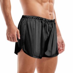 GENEMEN Mens Satin Boxers 3 Inch Inseam Silk Shorts Sexy Large, Black