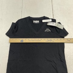 Kappa Maglietta Shirt Mens XS Black V-Neck Logo Tee Cotton Regular Fit Casual