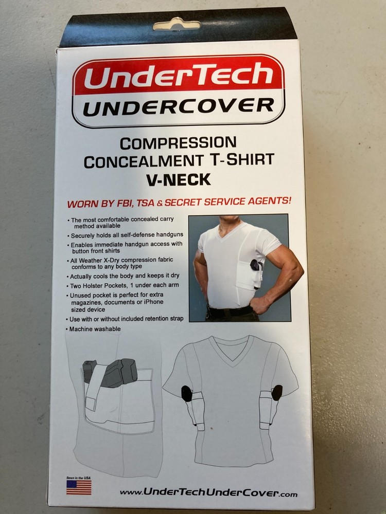 UnderTech Undercover Men’s Concealed Carry T-Shirt (Executive V-Neck, White)