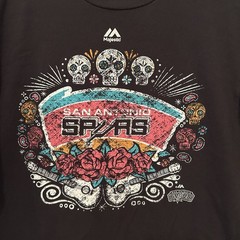 Majestic San Antonio Spurs Dia De Los Muertos Shirt Large Roses Guitar BG8