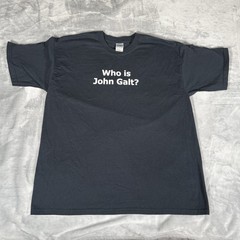 Vintage Who Is John Galt T Shirt Mens XL Crewneck Faded Black Y2K