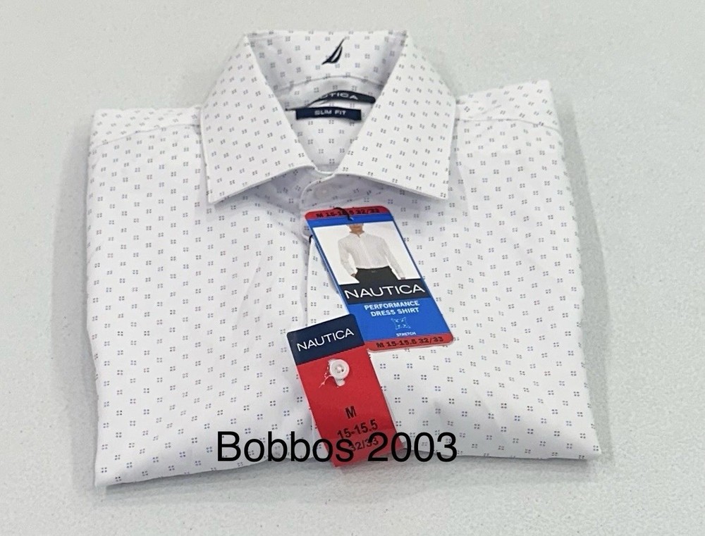 Nautica Men’s Performance Slim Fit Dress Shirt, White, M (15-15.5, 32/33)