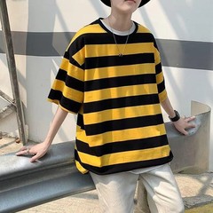Men O Neck Short Sleeve Wide Striped T-Shirts Casual Loose Fit Blouse Tops Tee