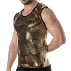TOF Paris Sequin Tank Top, Designer, Disco, Gold, Sleeveless, Reflective