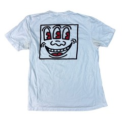 Keith Haring Three Eyed Person Smiling Art 2 Sided White T-Shirt Size Medium