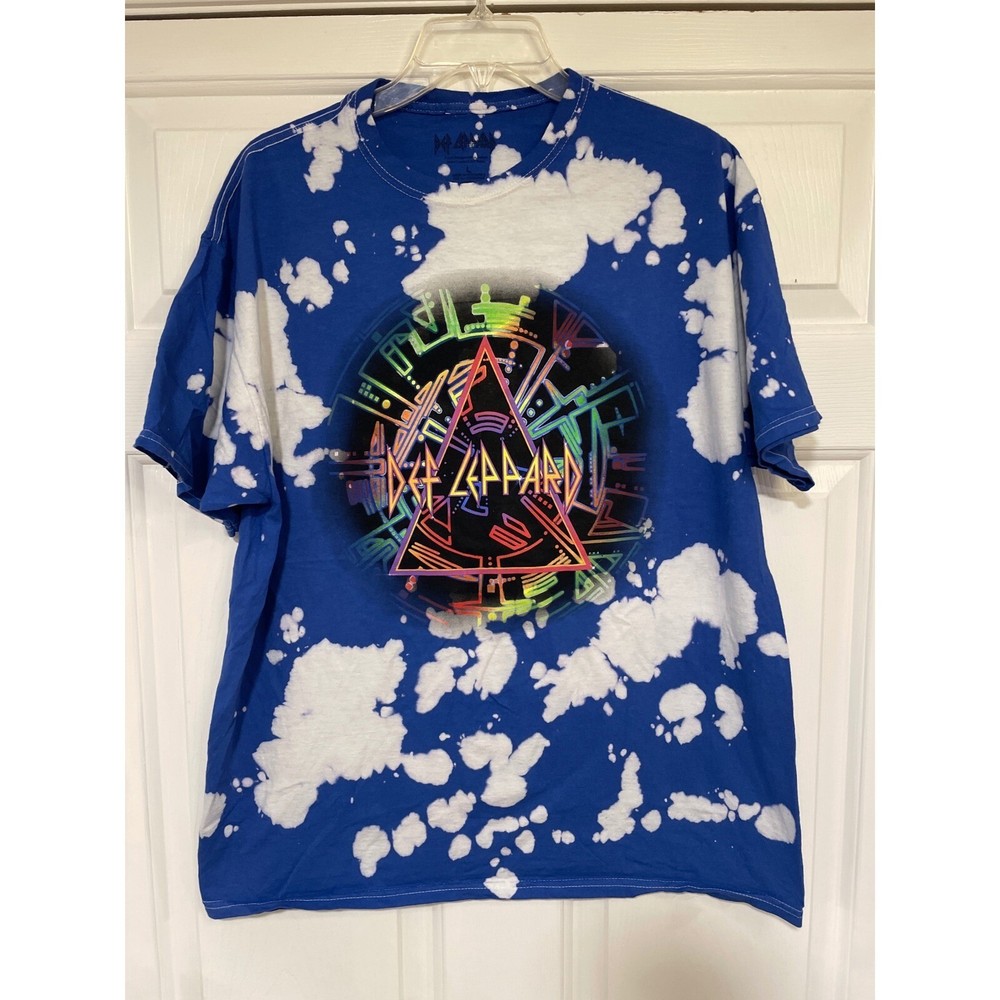 Men’s L Def Leppard Licensed Hysteria Neon Graphic T-Shirt Bleach Dye Rock Band