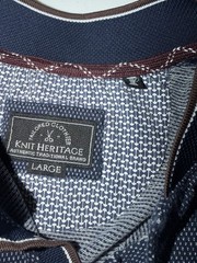 Knit Heritage Polo Men’s L Blue Henley Short Sleeve Knit Geometric Buttons