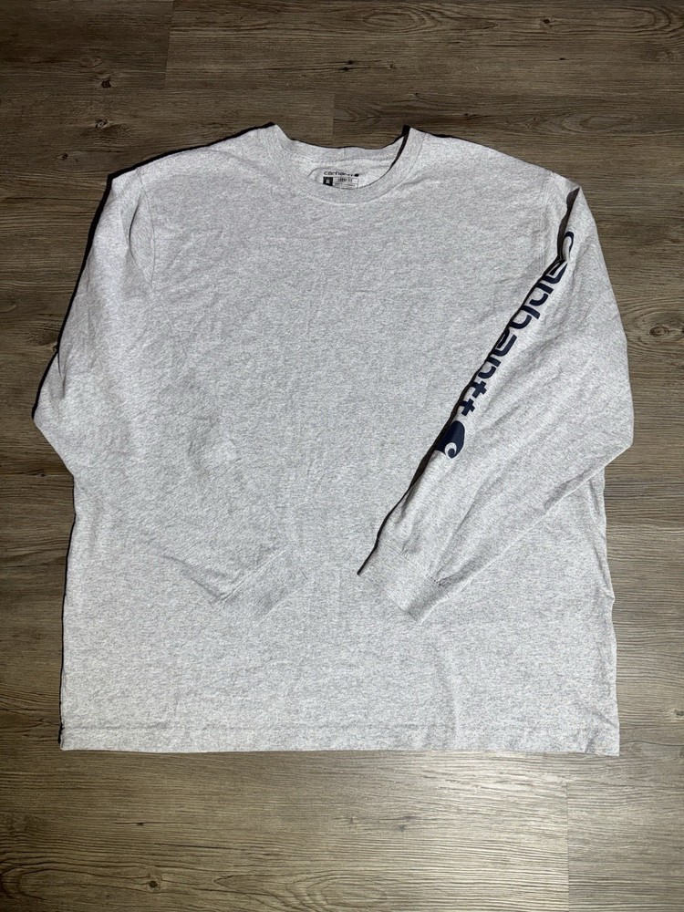 Carhartt K231 Men’s XL Loose Fit Long Sleeve Logo Sleeve T Shirt Heather Gray