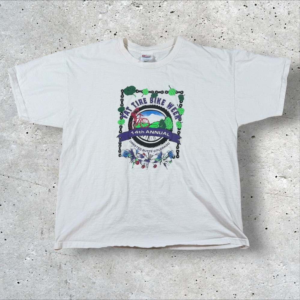 Vintage Hanes Heavyweight Fat Tire Bike Week Shirt XL Crested Butte Colorado