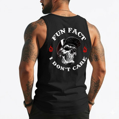 Fun Fact I Don’t Care Funny Skeleton Saying Quote (On Back) Tank Top