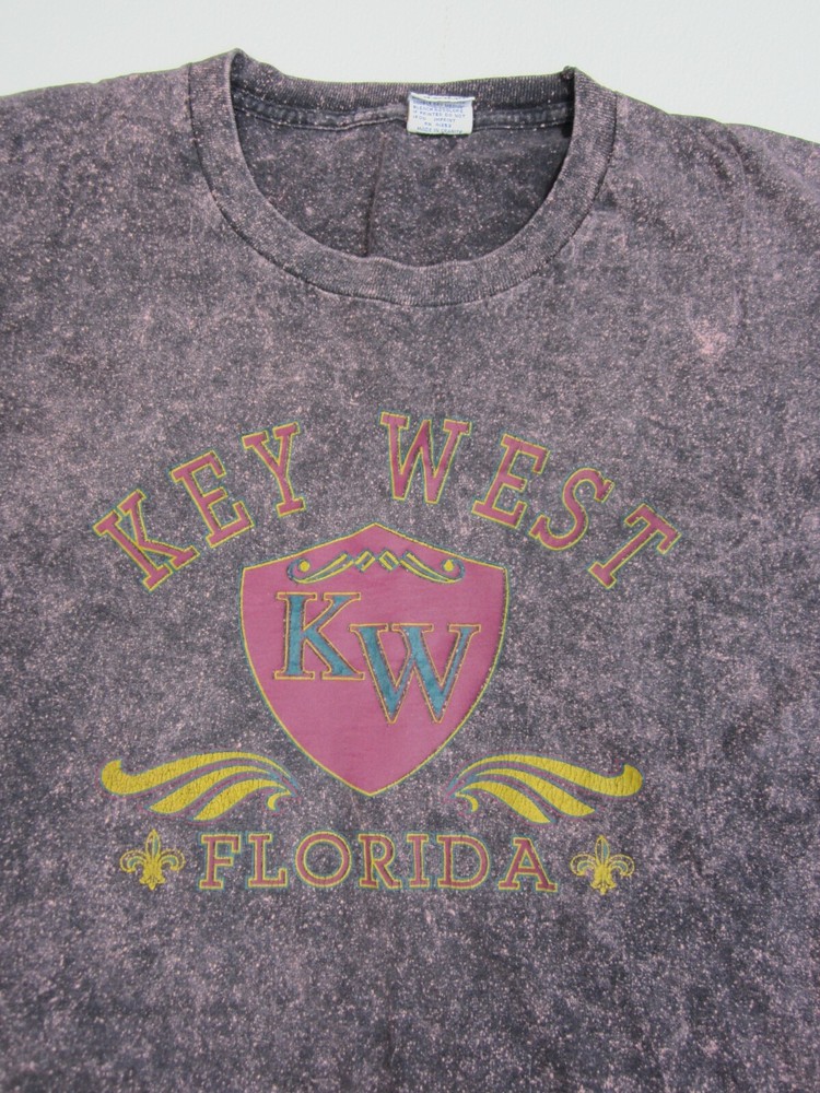 Vintage Key West Florida T-shirt Single Stitch Purple Acid Wash Cal Cru USA XXL