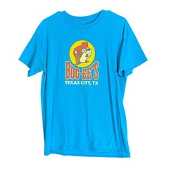 Buc-ees Mens Size Medium Texas City TX T-Shirt Blue Graphic Beaver Mascot Travel