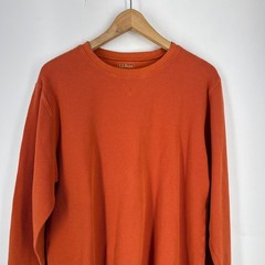 LL Bean Mens Burnt Orange Waffle Knit Long Sleeve Thermal Crewneck Shirt Size L