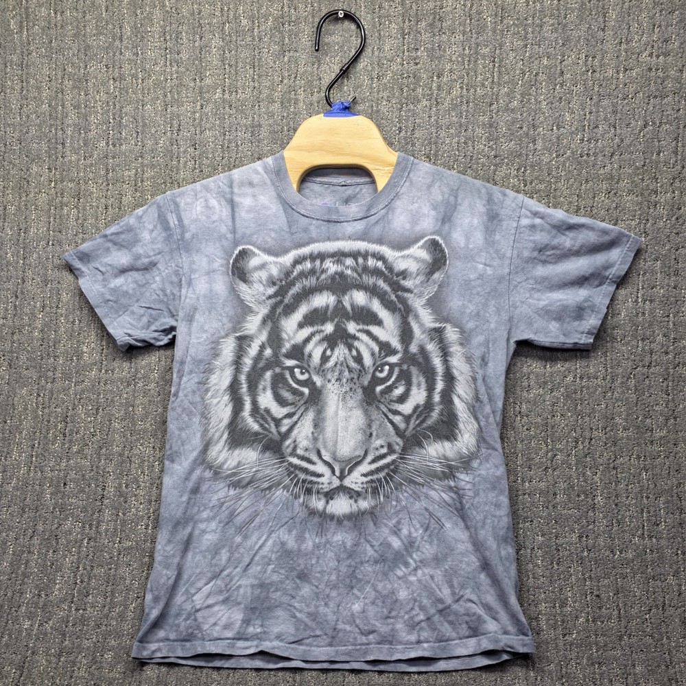 Liquid Blue White Tiger Face T-Shirt Men’s Large Grey Tie Dye Big Print Animal