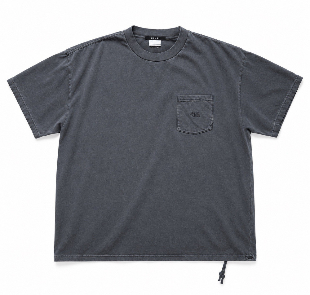 Ksubi Pocket T-Shirt Men’s XL Gray Made in Portugal Drawstring Hem Cotton Tee