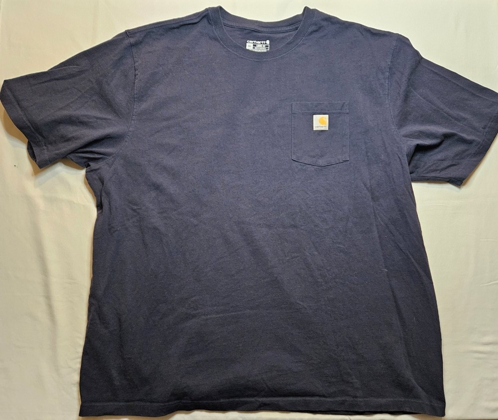 Carhartt K87 Men T-Shirt 3 XL Navy Blue Cotton Loose Fit Workwear Pocket Used